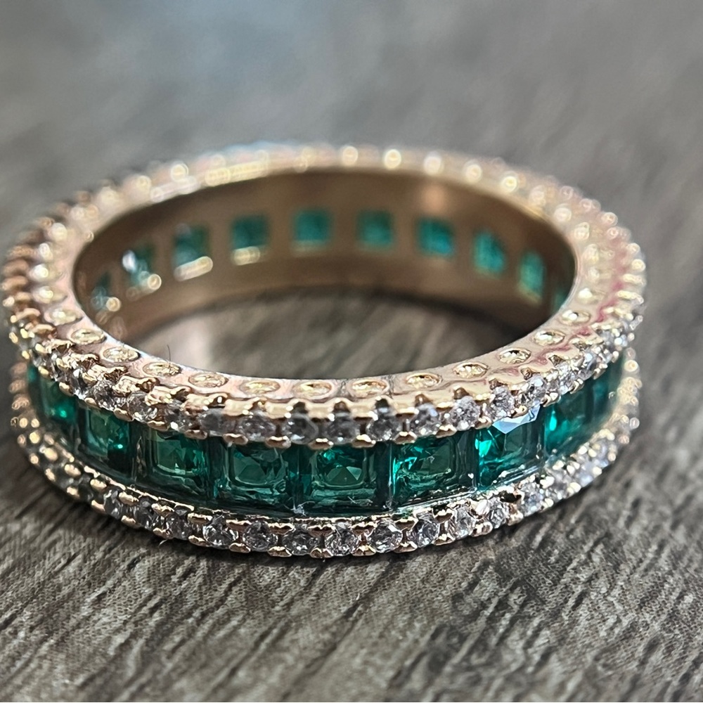 Princess Diamond Emerald May Birthstone Ring